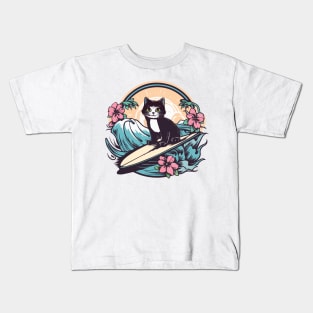 Tuxedo Cat Surf Kids T-Shirt